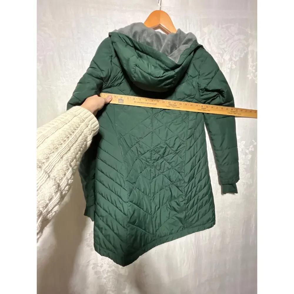 Columbia Puffer Coat Small Green Omni Heat Long Full Zip Heavenly Hooded